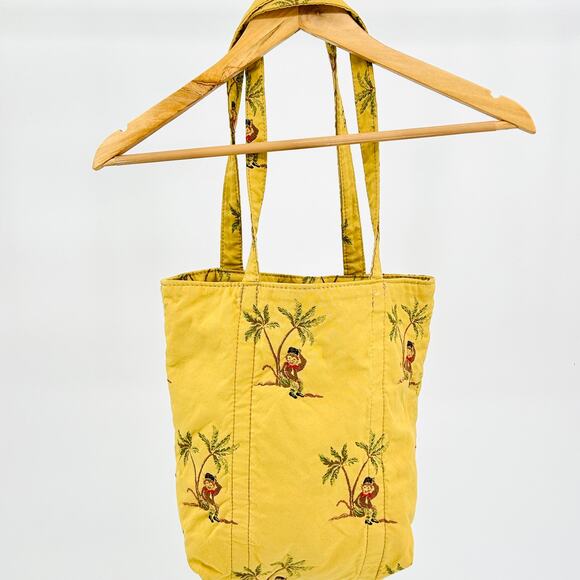 Vintage 90s Golfer's Gallery Yellow Tropical Monkey Canvas Tote Bag - Picture 4 of 7
